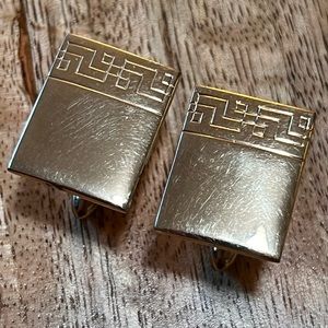 Vintage Swank Gold Greek Key Etched Cuff Links Set